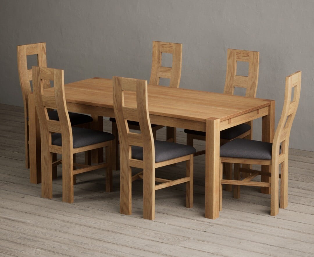 Thetford 180cm Oak Dining Table with 8 Blue Natural Solid Oak Chairs