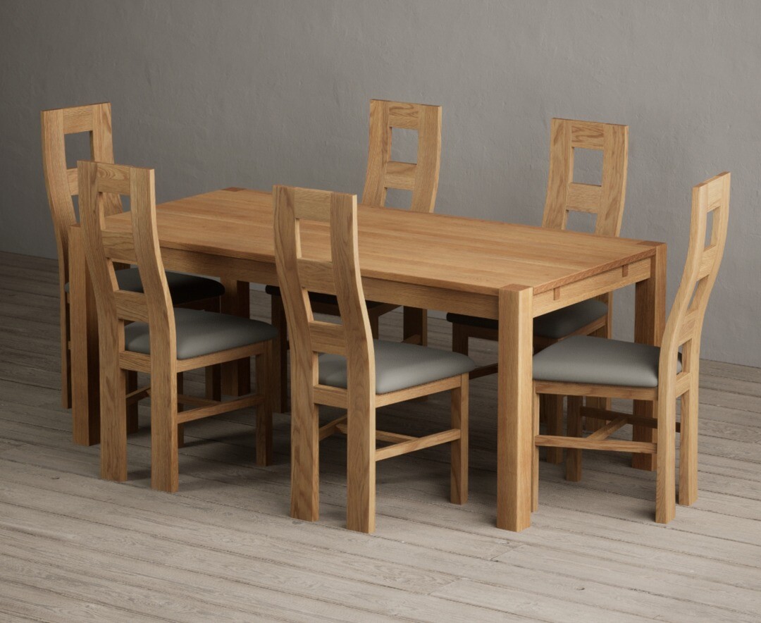 Thetford 180cm Oak Dining Table with 8 Grey Natural Solid Oak Chairs