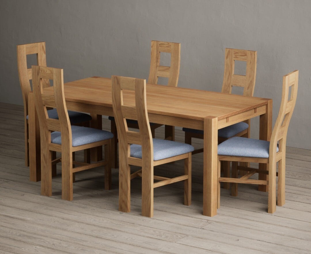 Thetford 180cm Oak Dining Table with 8 Blue Natural Solid Oak Chairs