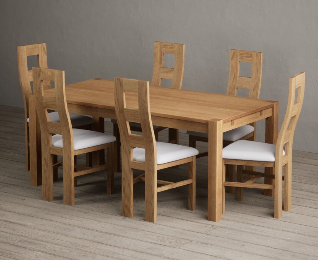 Thetford 180cm Oak Dining Table with 8 Blue Natural Solid Oak Chairs