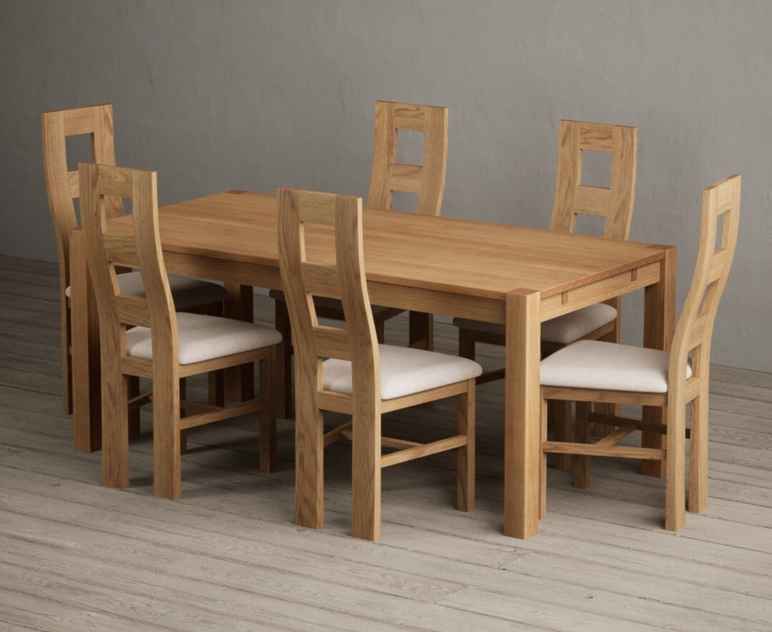 Thetford 180cm Oak Dining Table with 8 Blue Natural Solid Oak Chairs