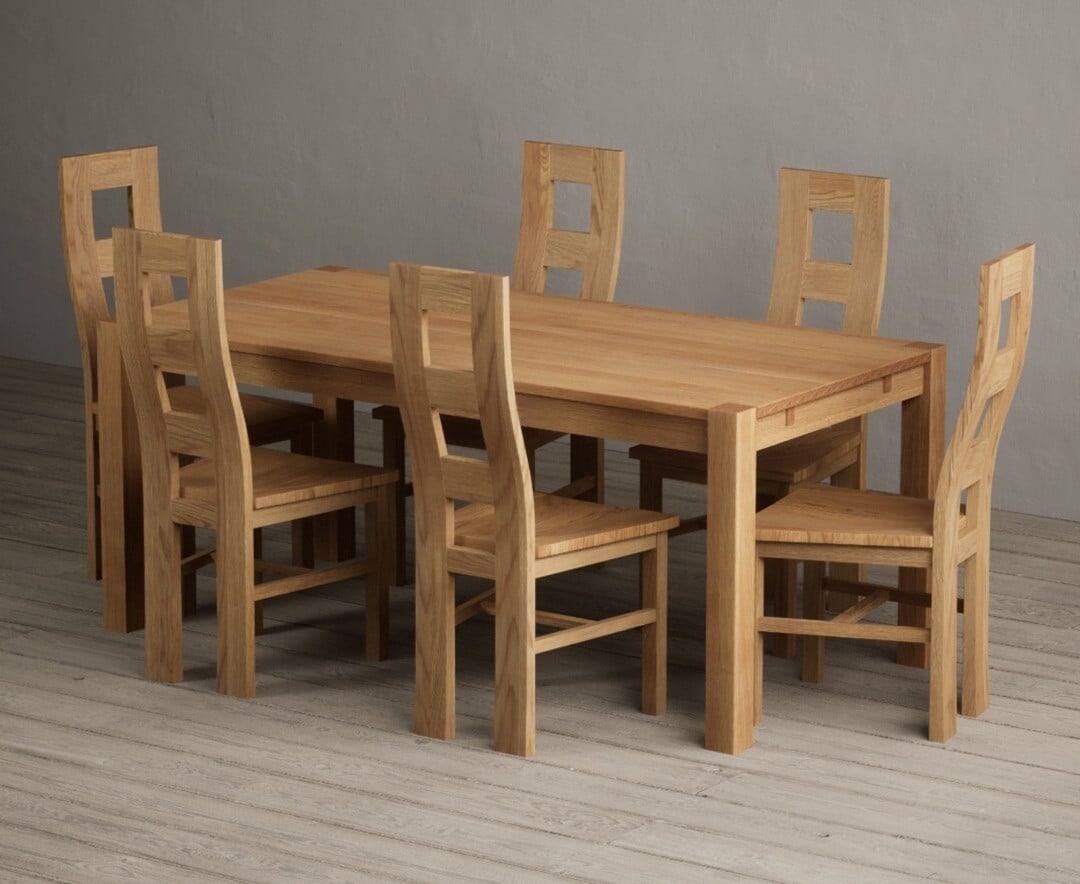 Thetford 180cm Oak Dining Table with 8 Blue Natural Solid Oak Chairs