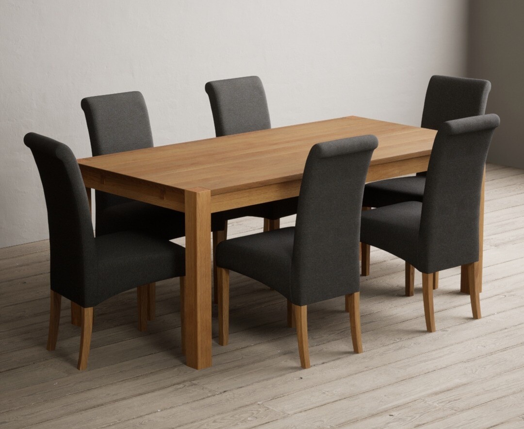 York 150cm Solid Oak Dining Table with 4 Light Grey York Chairs and 2 Oak Benches