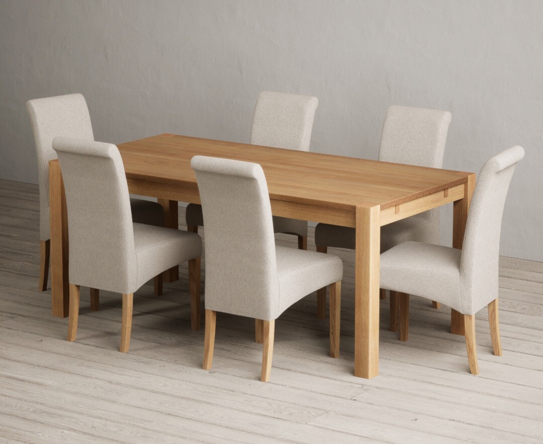 Thetford 180cm Oak Dining Table With 8 Blue Scroll Back Chairs