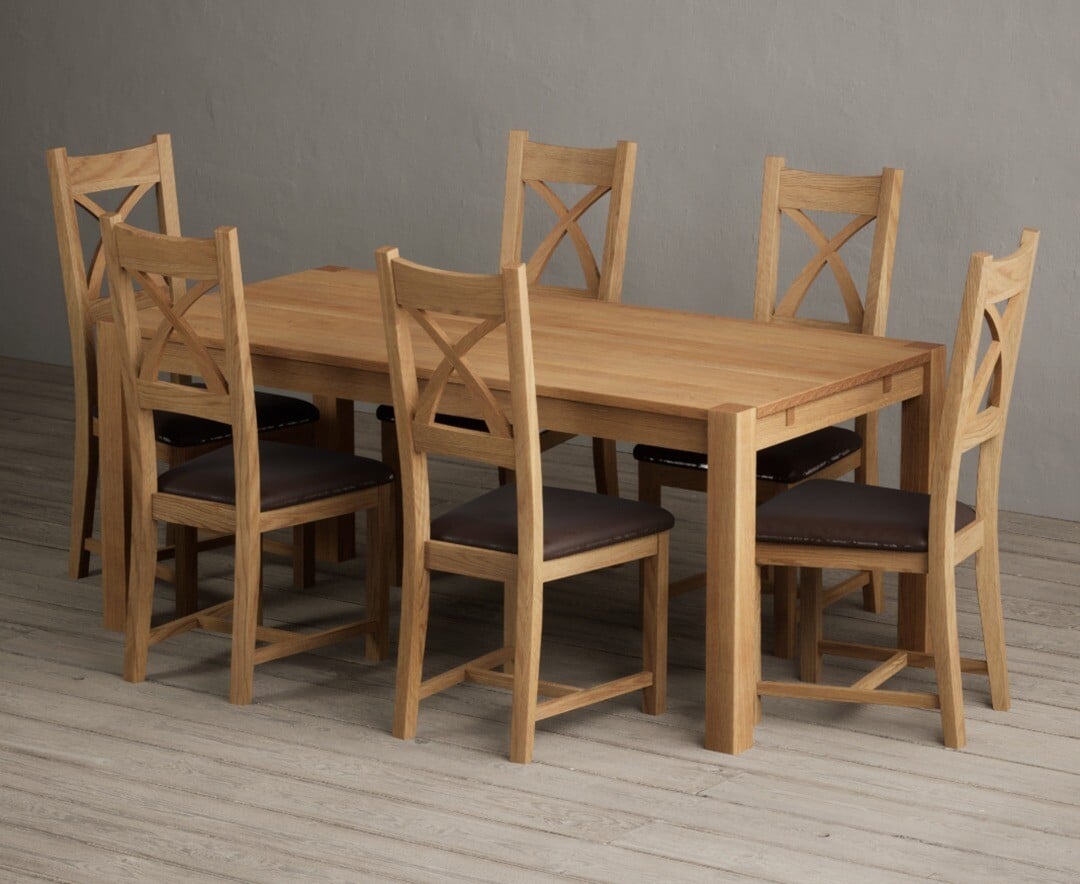 Thetford 180cm Oak Dining Table with 8 Blue Natural Solid Oak Chairs