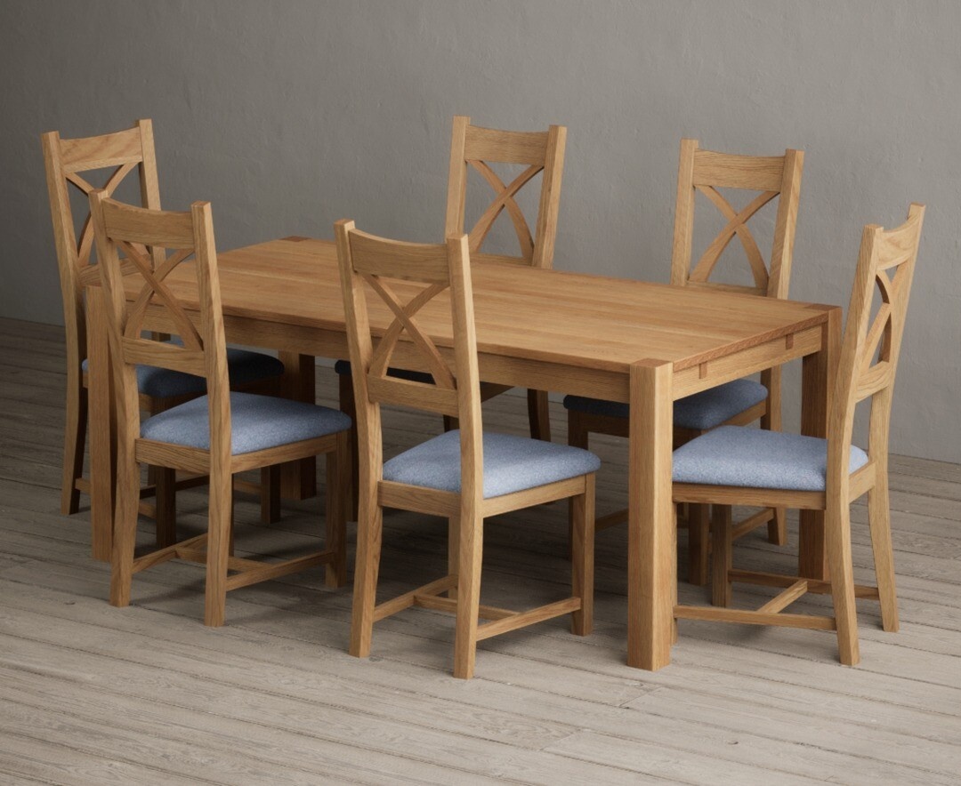 York 150cm Solid Oak Dining Table with 4 Light Grey York Chairs and 2 Oak Benches