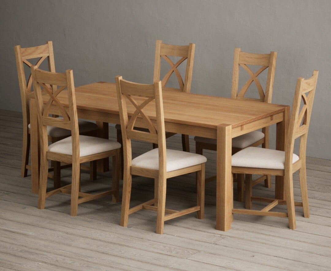 Thetford 180cm Oak Dining Table with 8 Blue Natural Solid Oak Chairs