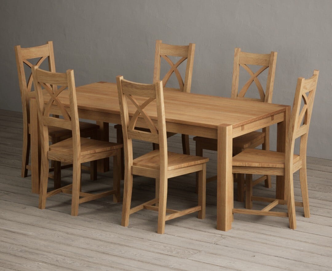 Thetford 180cm Oak Dining Table with 8 Blue Natural Solid Oak Chairs