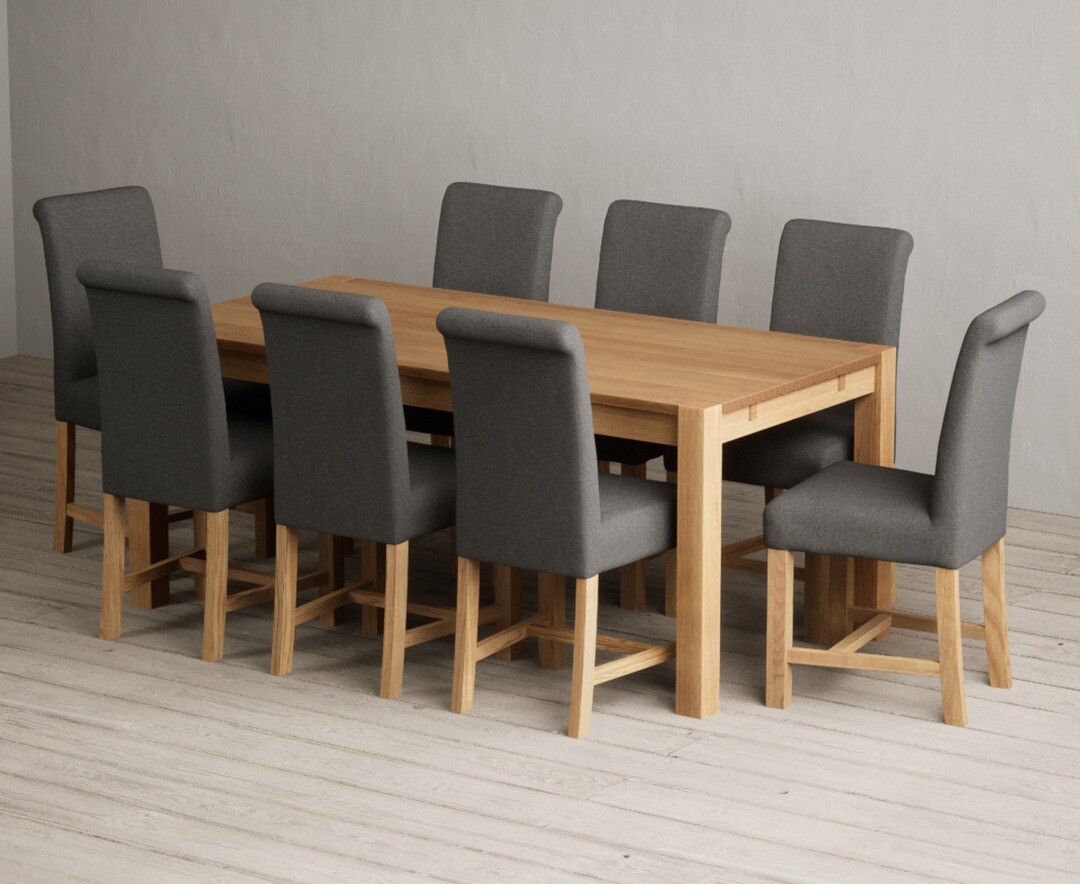 Thetford 180cm Oak Dining Table with 8 Charcoal Grey Braced Chairs