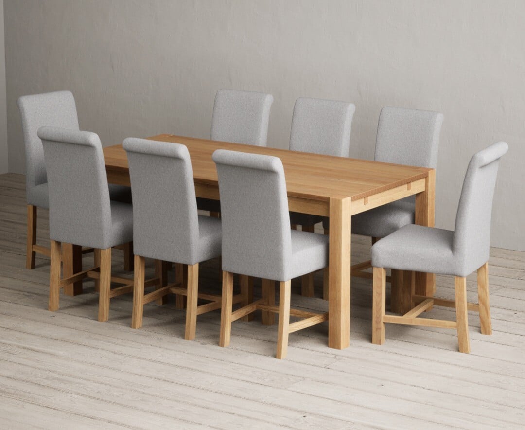 Thetford 180cm Oak Dining Table with 8 Charcoal Grey Braced Chairs
