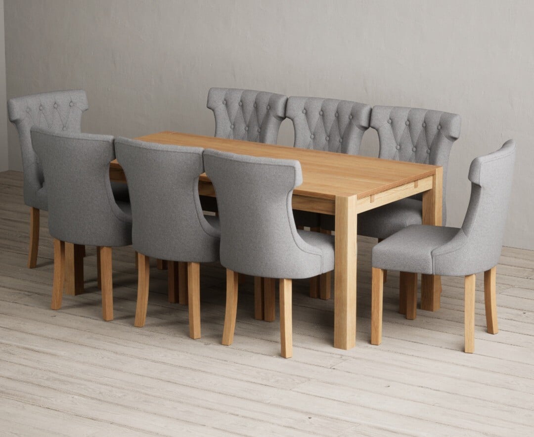 Thetford 180cm Oak Dining Table with 6 Grey Clara Chairs