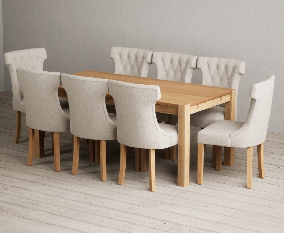 Thetford 180cm Oak Dining Table with 6 Grey Clara Chairs
