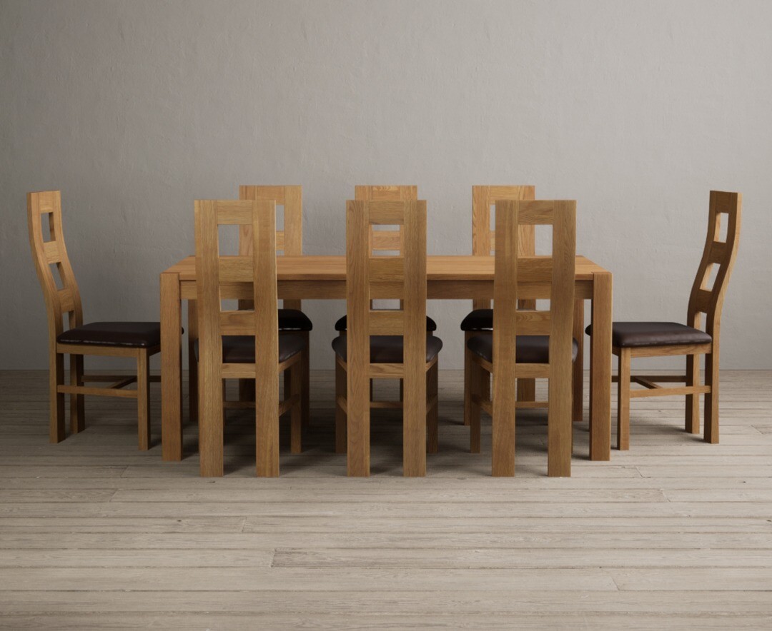 Thetford 180cm Oak Dining Table with 8 Blue Natural Solid Oak Chairs