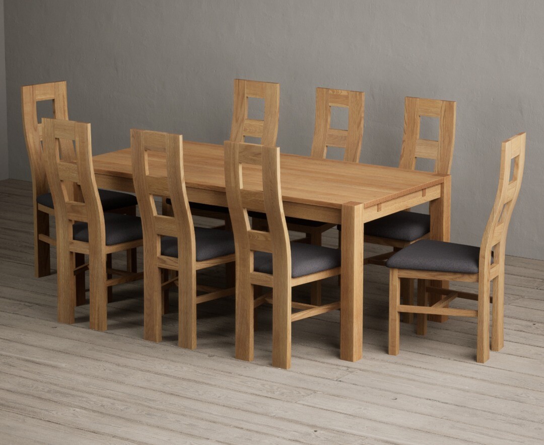 Thetford 180cm Oak Dining Table with 8 Blue Natural Solid Oak Chairs