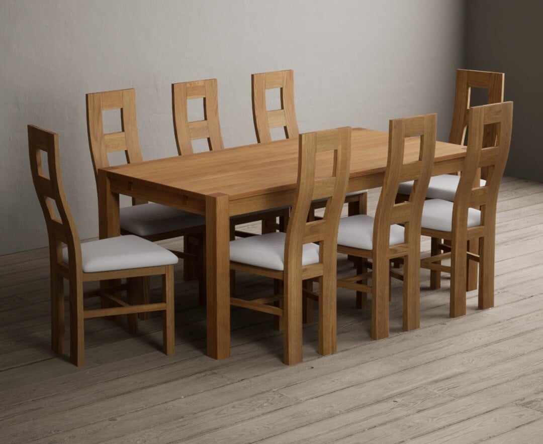 Thetford 180cm Oak Dining Table with 8 Blue Natural Solid Oak Chairs