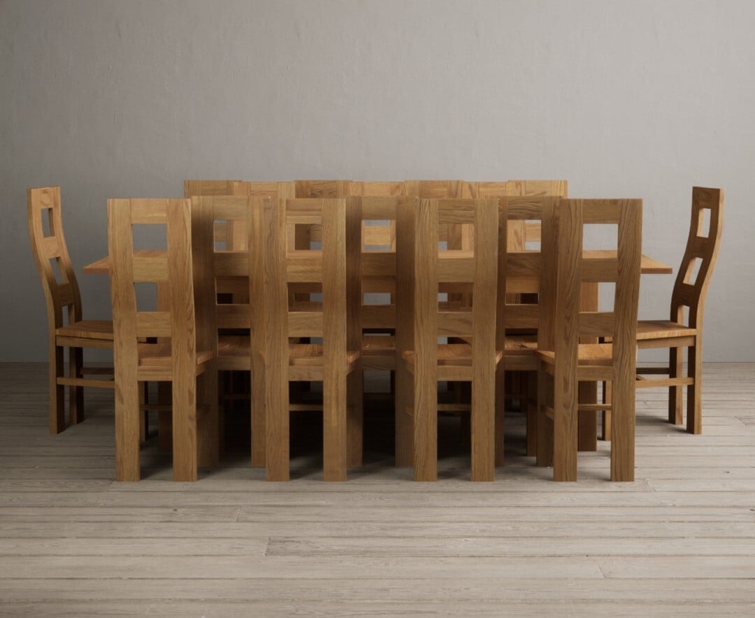 Thetford 180cm Oak Dining Table with 8 Blue Natural Solid Oak Chairs