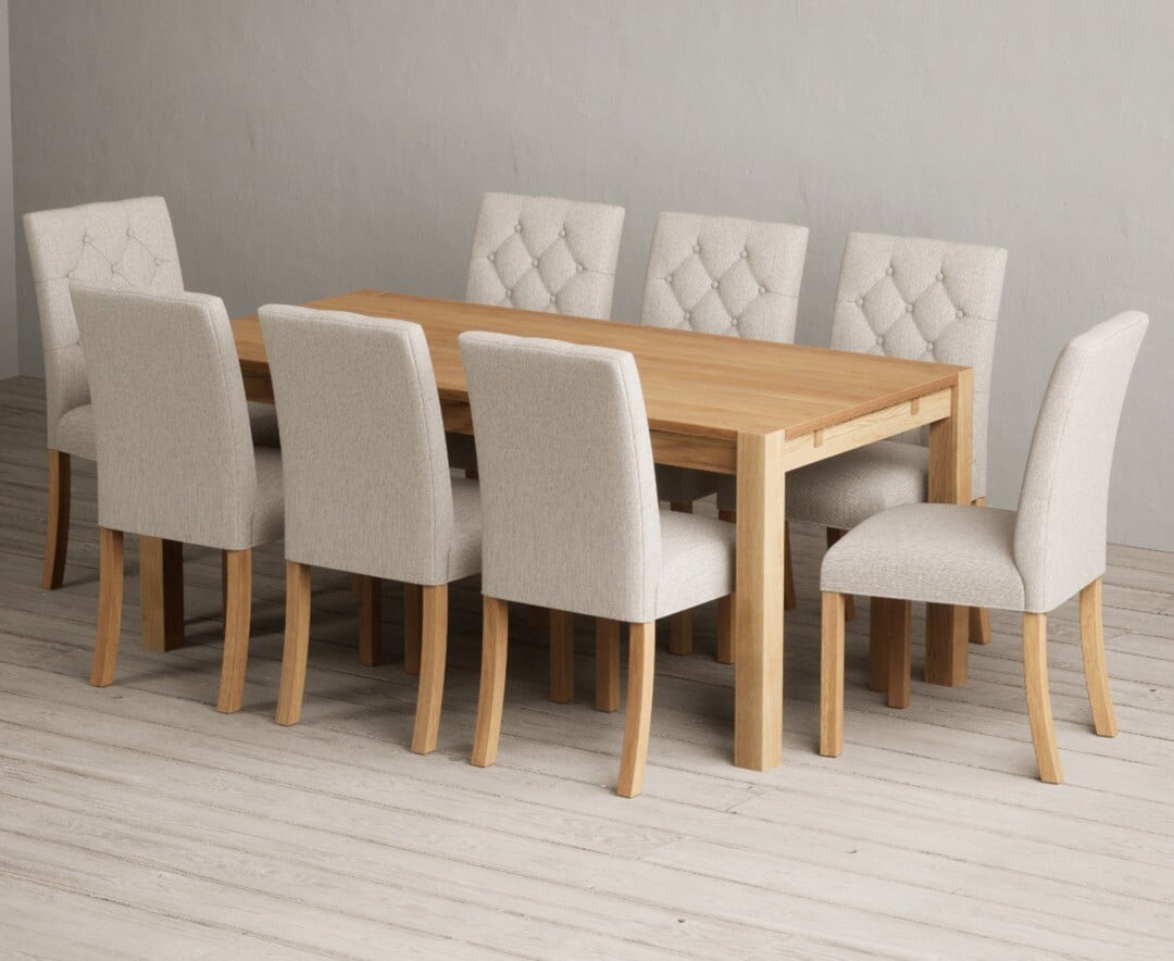 Thetford 180cm Oak Dining Table with 8 Natural Isabella Chairs