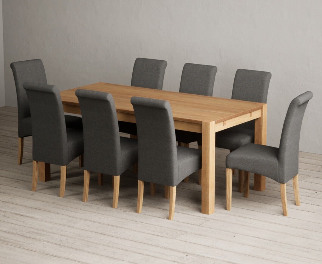 Thetford 180cm Oak Dining Table with 8 Natural Scroll Back Chairs