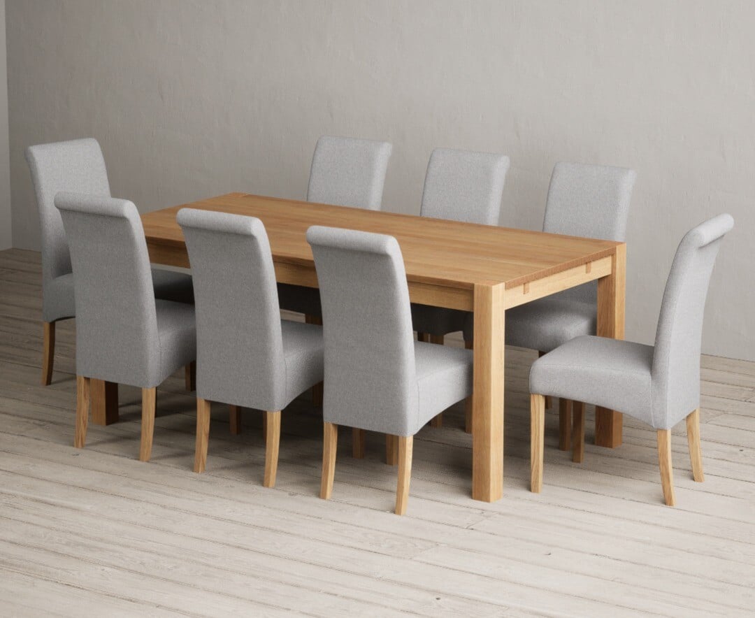 Thetford 180cm Oak Dining Table with 8 Natural Scroll Back Chairs