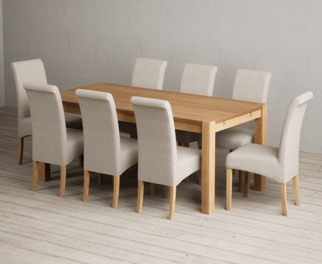 Thetford 180cm Oak Dining Table with 8 Natural Scroll Back Chairs