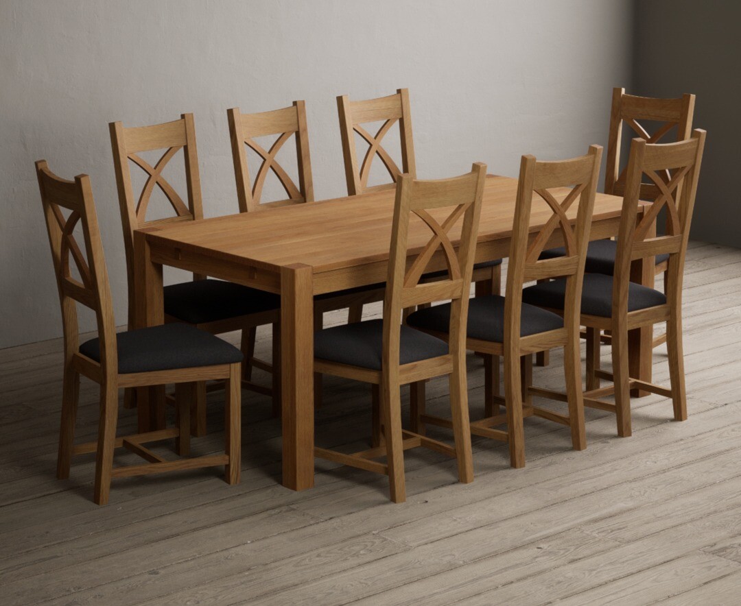 York 150cm Solid Oak Dining Table with 4 Light Grey York Chairs and 2 Oak Benches