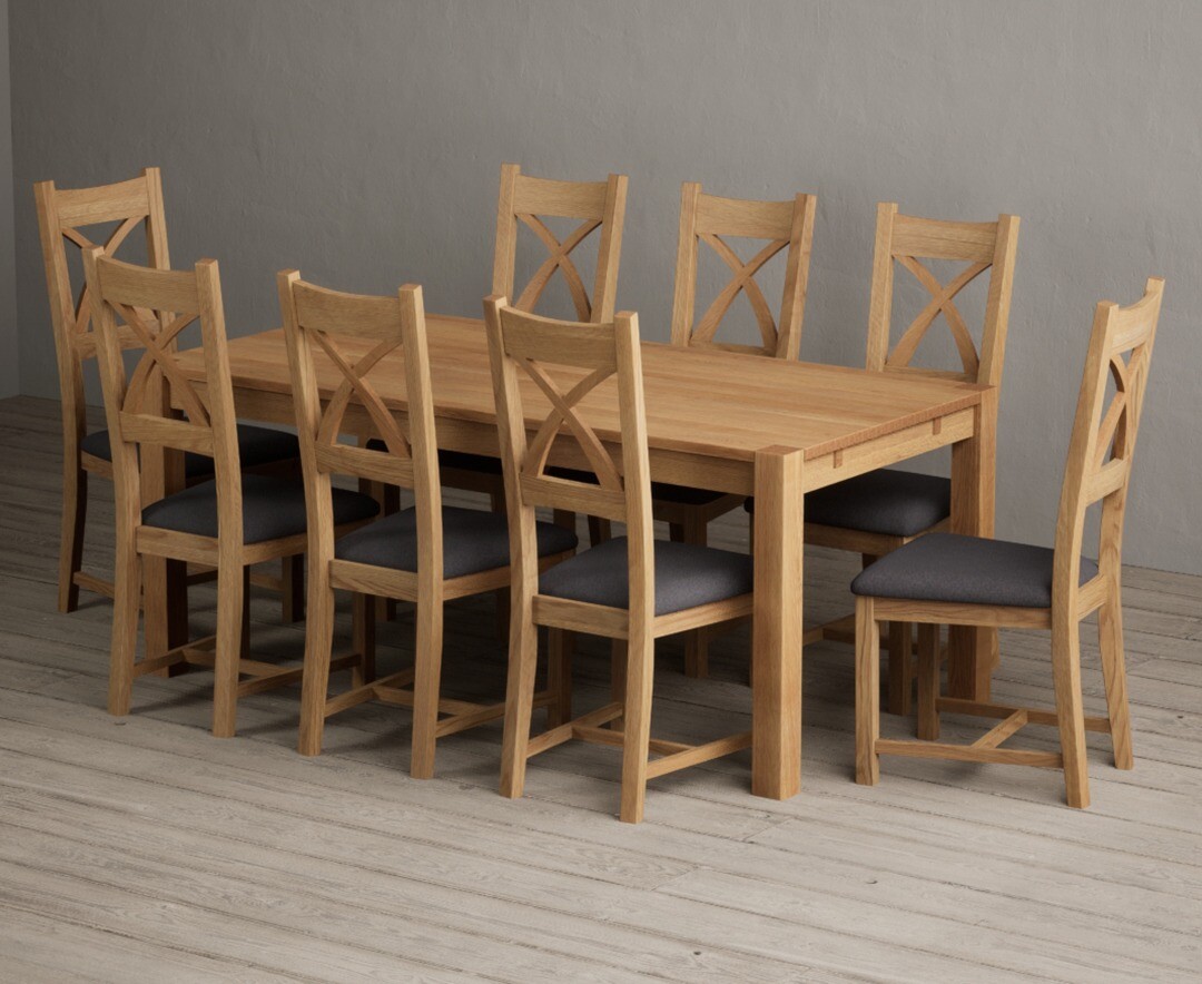 Thetford 180cm Oak Dining Table with 8 Blue Natural Solid Oak Chairs