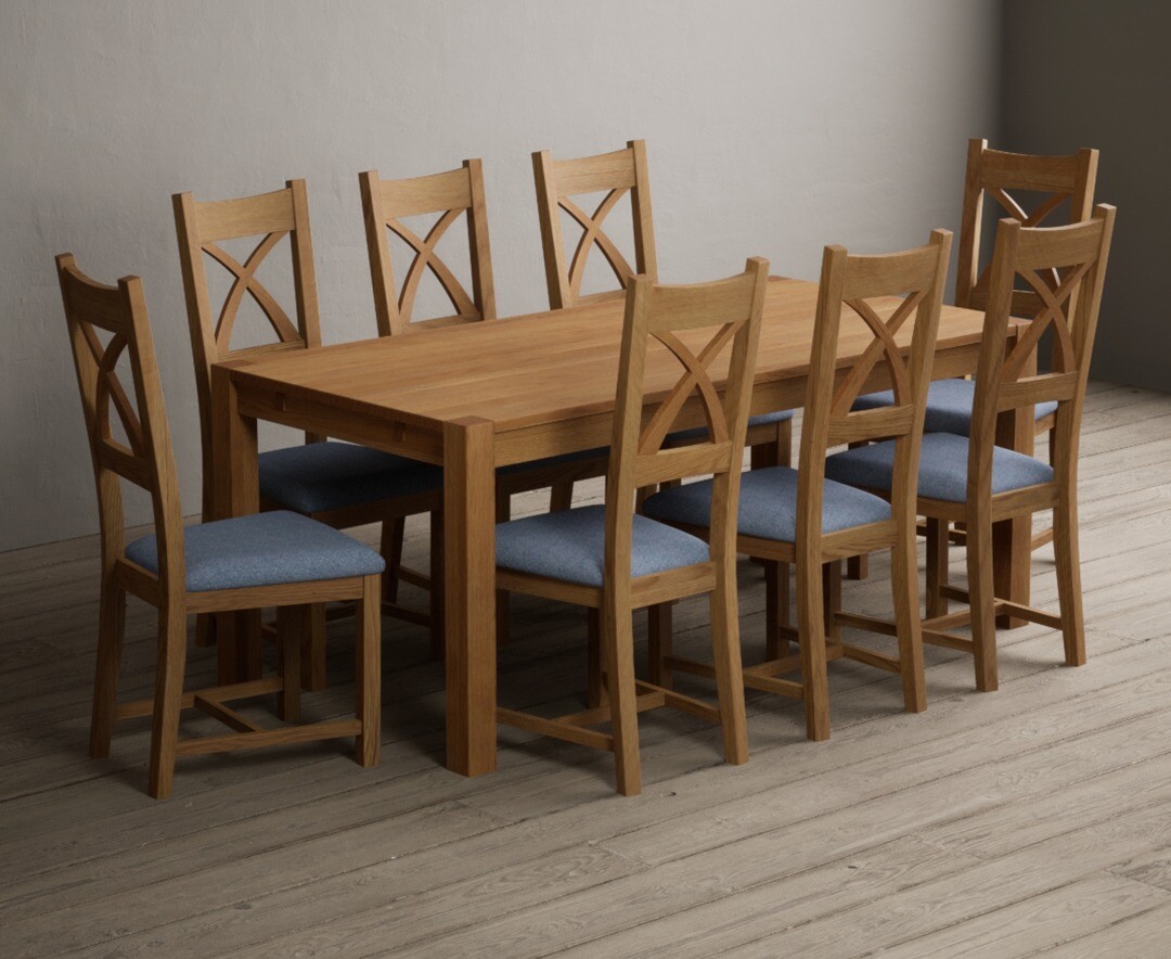 York 150cm Solid Oak Dining Table with 4 Light Grey York Chairs and 2 Oak Benches
