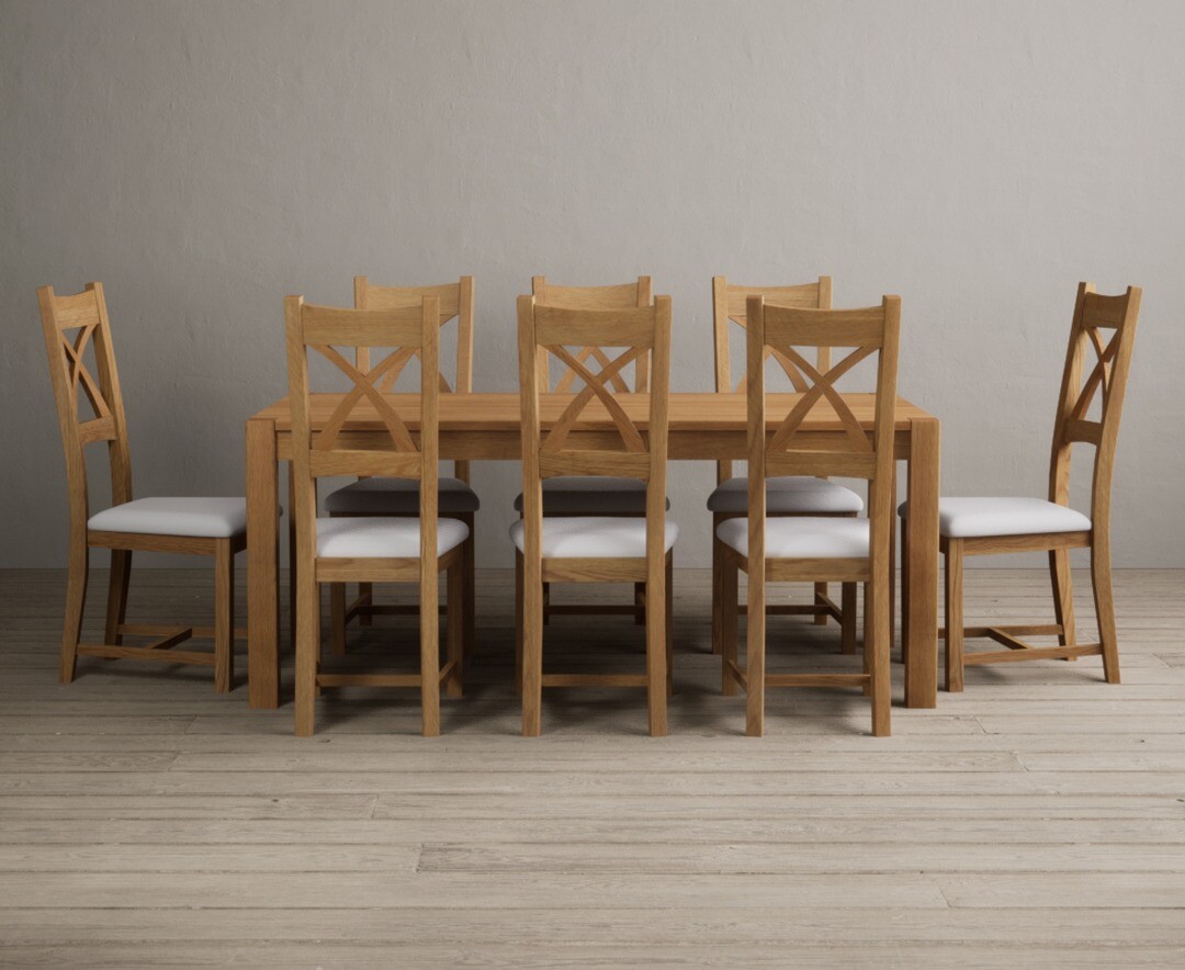 Thetford 180cm Oak Dining Table with 8 Blue Natural Solid Oak Chairs