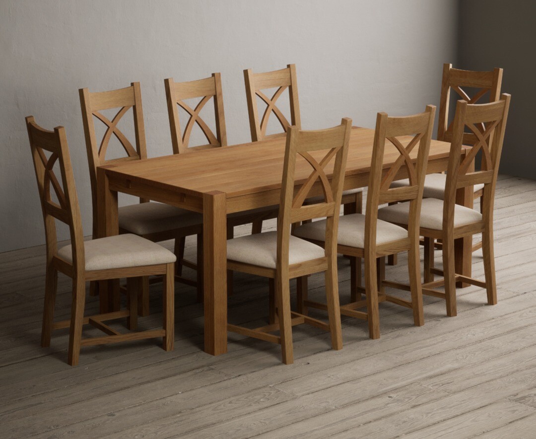 York 150cm Solid Oak Dining Table with 4 Light Grey York Chairs and 2 Oak Benches