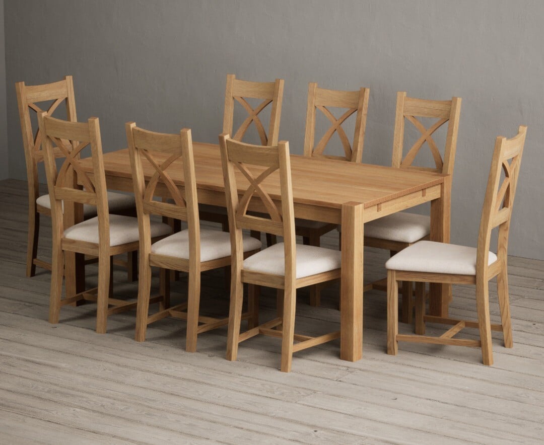 Thetford 180cm Oak Dining Table with 8 Blue Natural Solid Oak Chairs