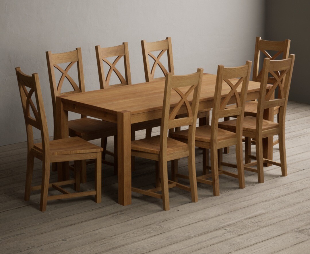 York 150cm Solid Oak Dining Table with 4 Light Grey York Chairs and 2 Oak Benches