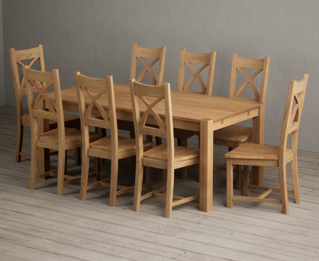 Thetford 180cm Oak Dining Table with 8 Oak Natural Chairs