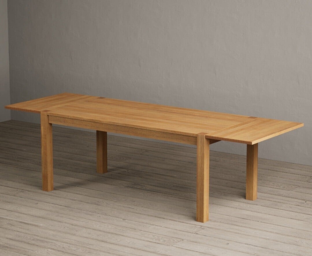 Thetford 180cm Oak Dining Table with 10 Natural Clara Chairs with Thetford 45cm Oak Extensions
