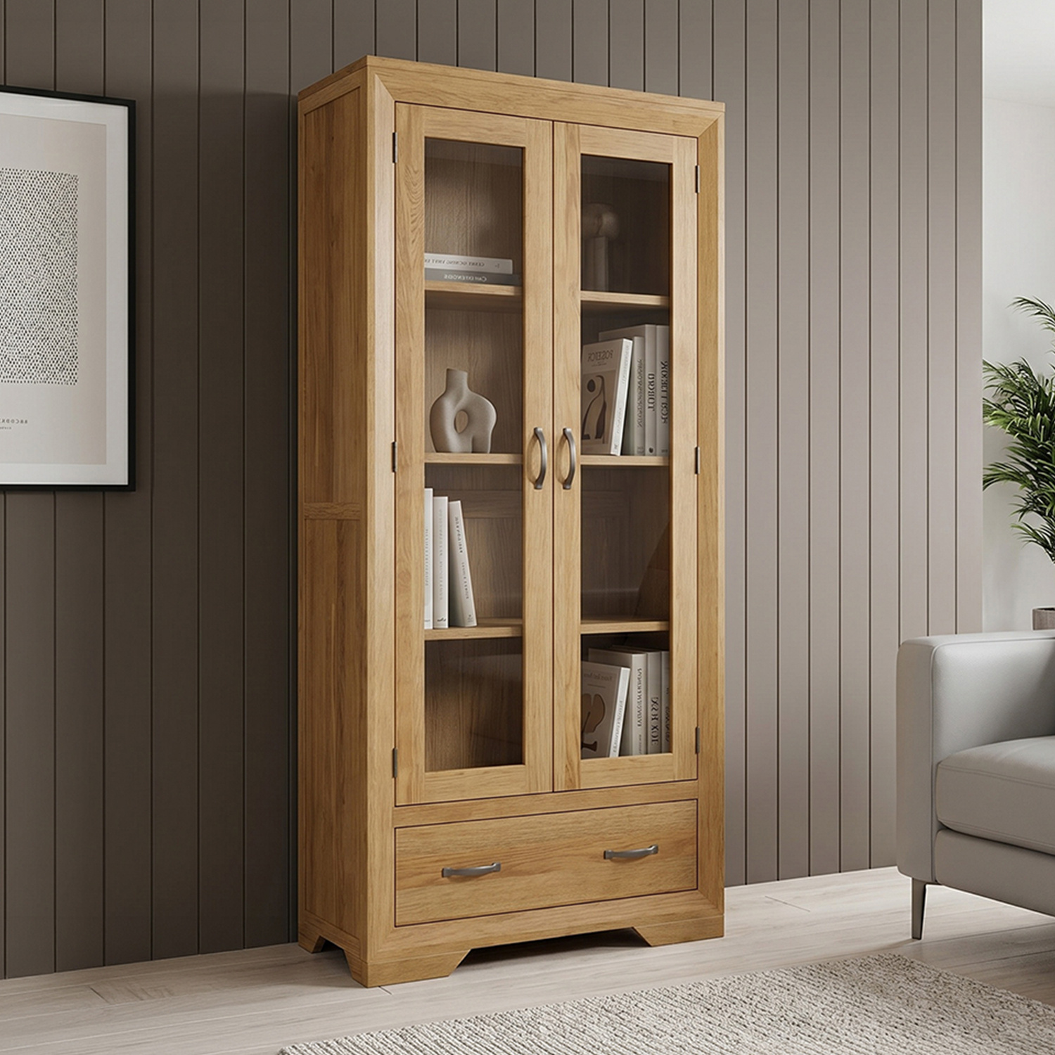Tilt 100% Solid Oak Glazed Display Cabinet