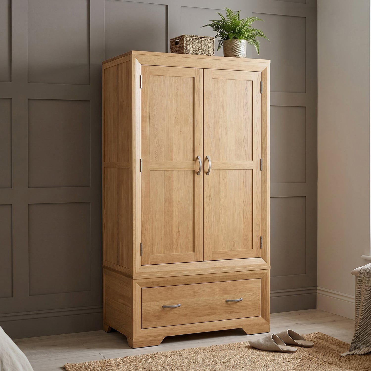 Tilt 100% Solid Oak Double Wardrobe