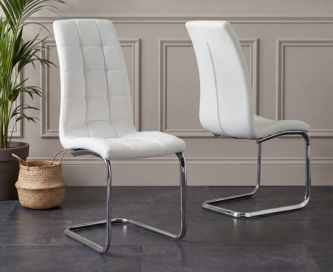 Vigo White Set of 2 Faux Leather Dining Chairs