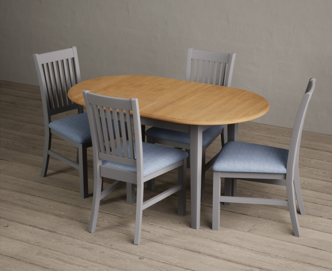 Extending Warwick Oak and Light Grey Painted Dining Table with 4 Blue Warwick Chairs thumbnail