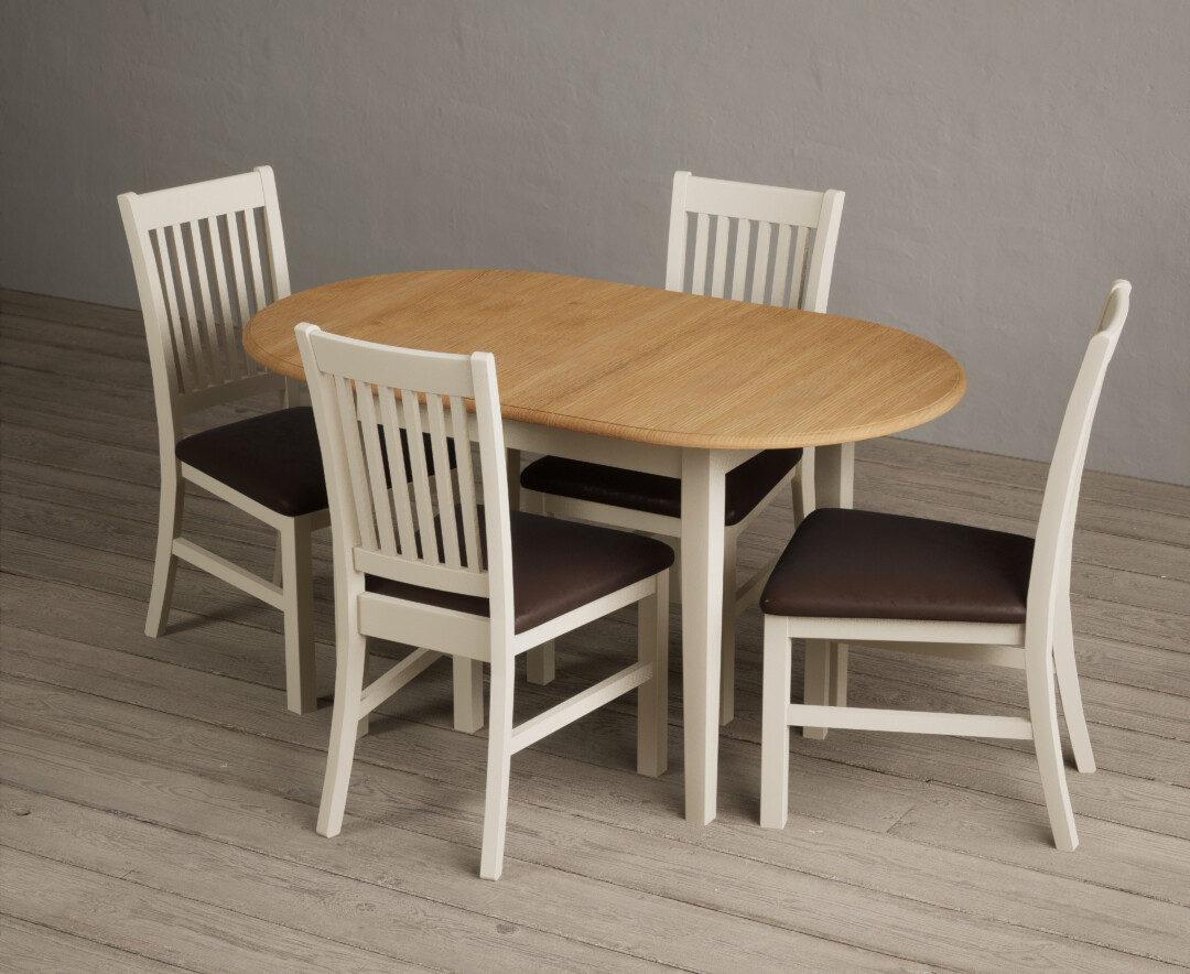Extending Warwick Oak and Cream Painted Dining Table with 4 Charcoal Grey Warwick Chairs