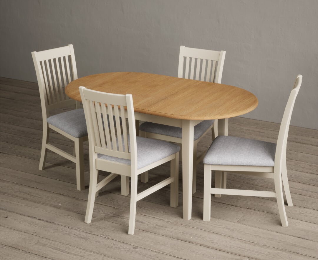 Extending Warwick Oak and Cream Painted Dining Table with 4 Charcoal Grey Warwick Chairs