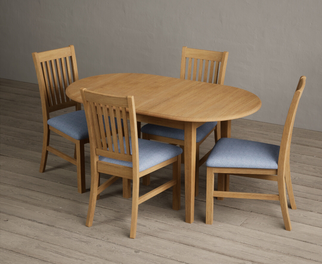 Extending Warwick Solid Oak Dining Table with 4 Linen Warwick Chairs