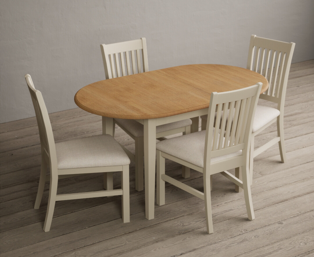 Extending Warwick Oak and Cream Painted Dining Table with 4 Linen Warwick Chairs