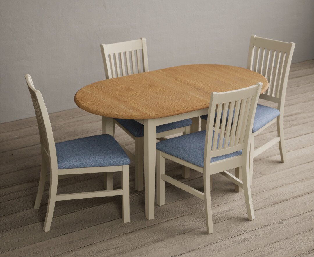 Extending Warwick Oak And Cream Painted Dining Table With 4 Blue Warwick Chairs