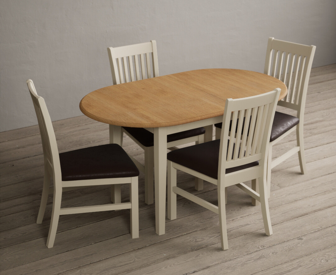 Extending Warwick Oak And Cream Painted Dining Table With 4 Brown Warwick Chairs