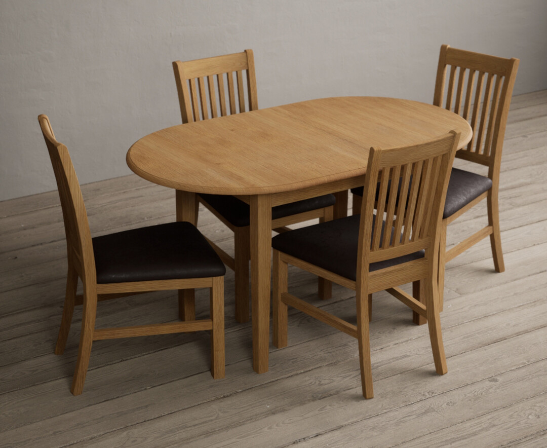 Extending Warwick Solid Oak Dining Table with 4 Brown Warwick Chairs