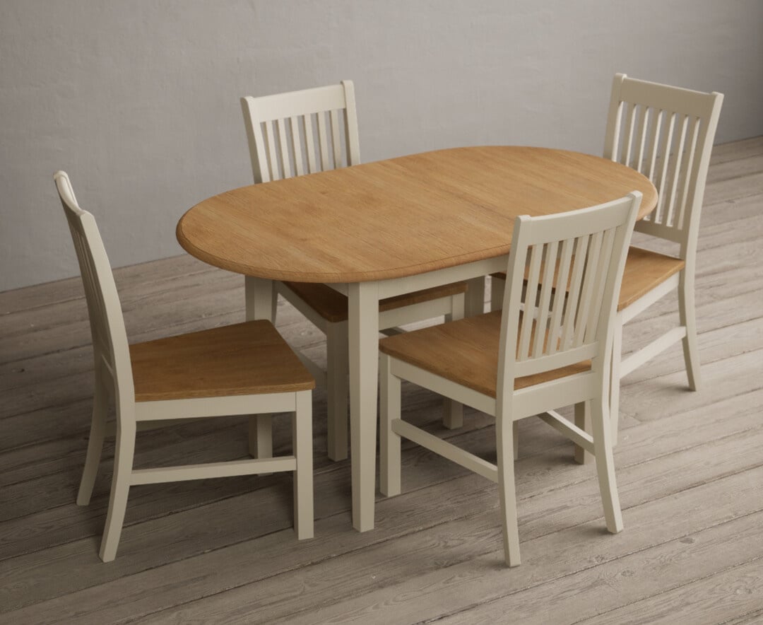 Extending Warwick Oak and Cream Painted Dining Table with 4 Charcoal Grey Warwick Chairs