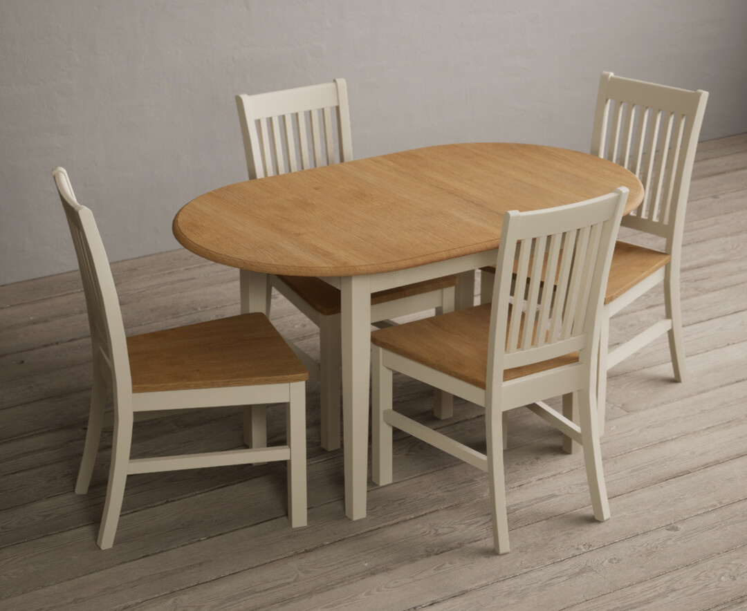 Extending Warwick Oak and Cream Painted Dining Table with 4 Charcoal Grey Warwick Chairs