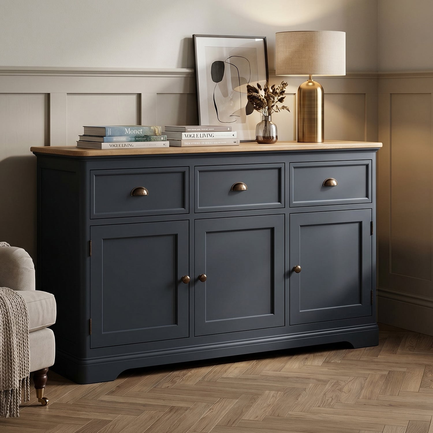 Bridstow Oak and Blue Painted Large Sideboard