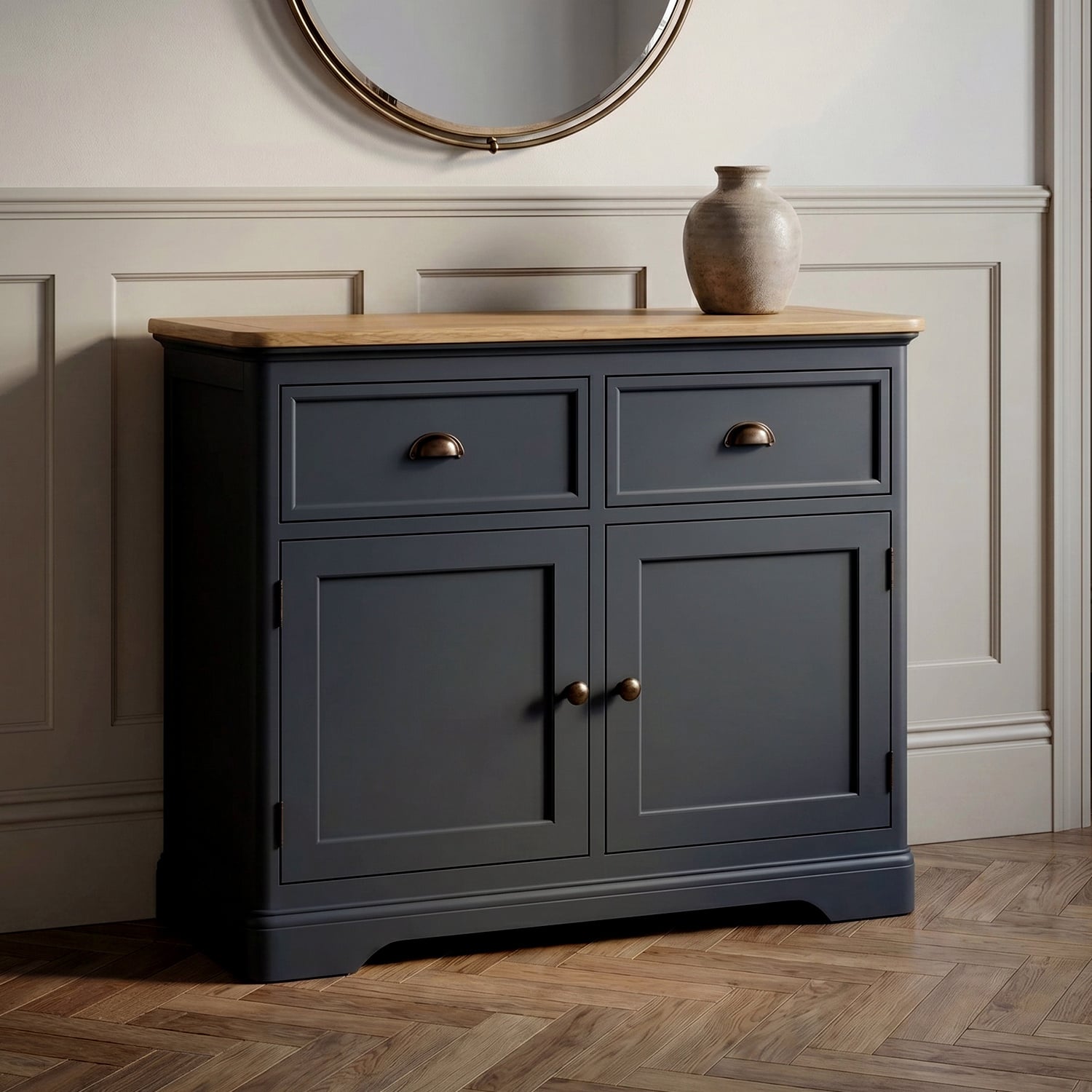 Bridstow Oak and Blue Painted Small Sideboard