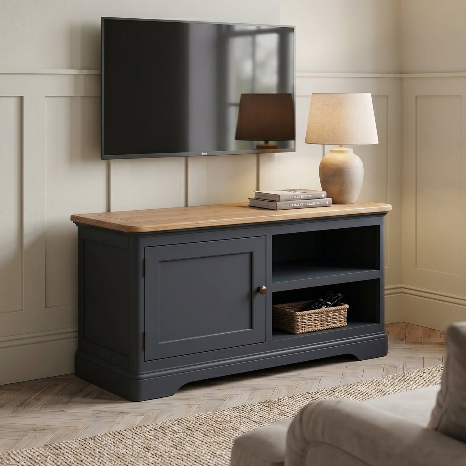 Bridstow Oak and Blue Painted Small TV Cabinet