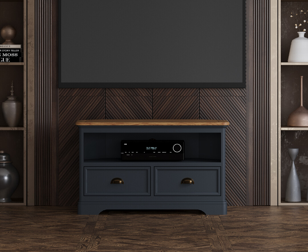 Bridstow Oak and Blue Painted Corner TV Cabinet